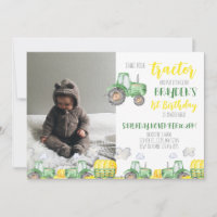Green Tractor Anniversaire Photo Invitation
