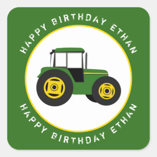 Green Tractor Birthday Custom Square Sticker