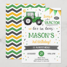 Green Tractor Birthday Invitation