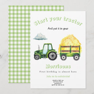 Green Tractor Birthday Party Invitation
