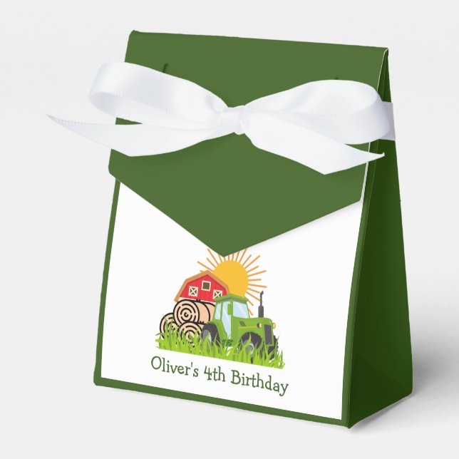 Green Tractor | Boys Birthday Party Thanks Favor Box (Front Side)