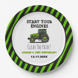 Green Tractor Boys Farm Birthday Party Paper Plate