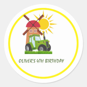 Green Tractor Boys Themed Birthday Party Classic Round Sticker