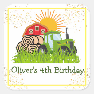 Green Tractor   Boys Themed Birthday Party  Square Sticker