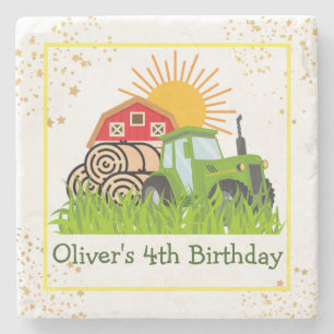 Green Tractor   Boys Themed Birthday Party Stone C Stone Coaster