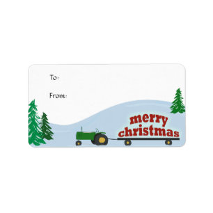 Green Tractor Christmas Gift Label