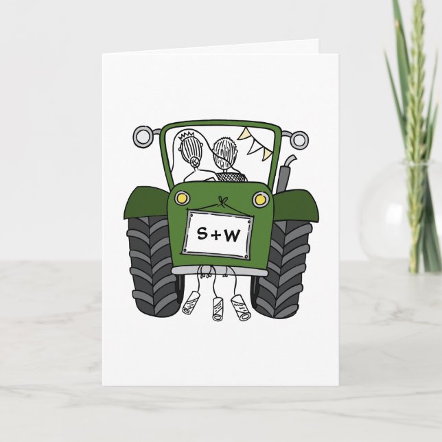 Green Tractor Country Wedding Card (Front)