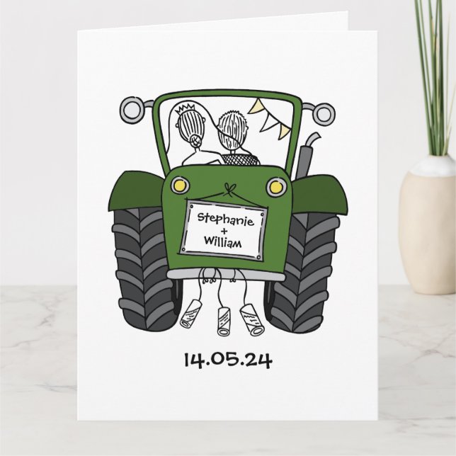 Green Tractor Country Wedding Card (Front)