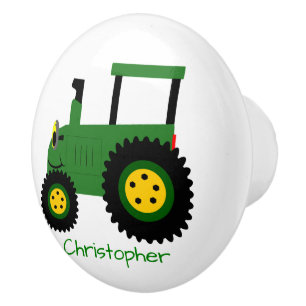 Green Tractor Design Personalised Ceramic Knob