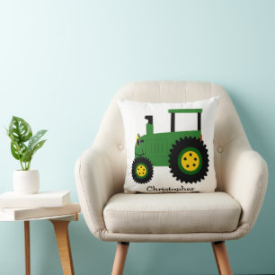 Green Tractor Design Personalised Throw Pillow