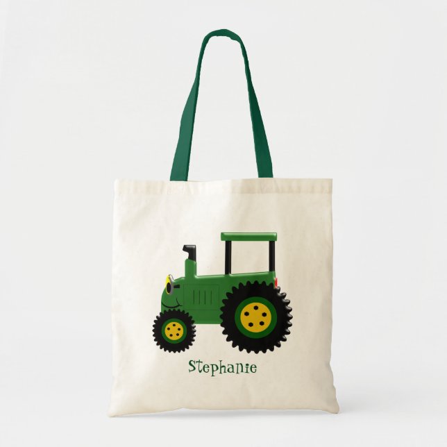 Green Tractor Design Tote Bag (Front)