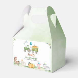 Green tractor Farm Animals Birthday Favour Box