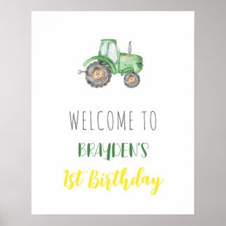 Green Tractor Farm Anniversaire Accueil Poster