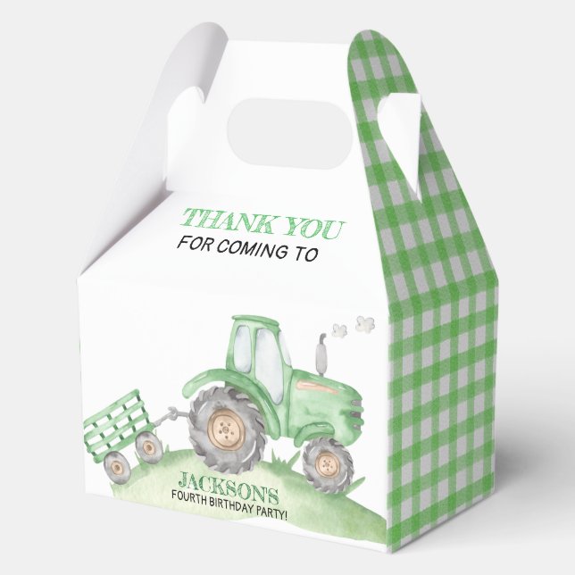 Green Tractor Farm birthday gable Favor Box (Front)