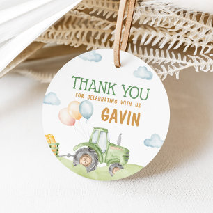 Green Tractor Farm Birthday Party Round Favour Tags