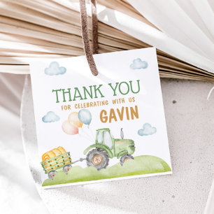 Green Tractor Farm Birthday Party Square Favour Tags