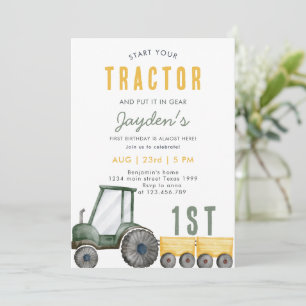 Green Tractor Farm Boy 1st Birthday invitation