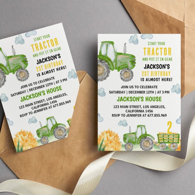 Green Tractor Farm Invitation de fête d'anniversai (Créateur téléchargé)