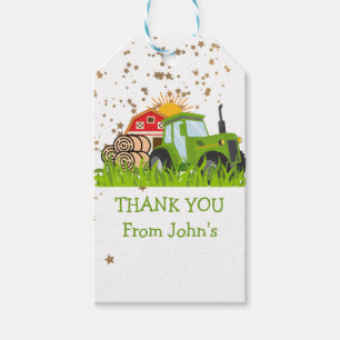 Green Tractor Farm Theme Birthday Party Decor Gift Tags