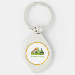 Green Tractor Farm Theme Birthday Party Decor Keychain