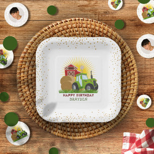 Green Tractor 🚜 Farm Trucks Customized Paper Plate