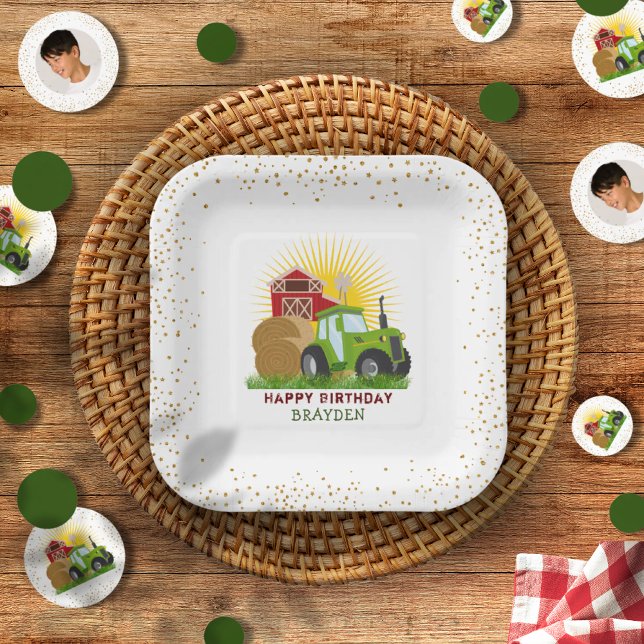 Green Tractor 🚜 Farm Trucks Customized Paper Plate (Green Tractor 🚜 Farm Trucks Customized Paper Plates)