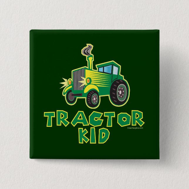 Green Tractor Kid 2 Inch Square Button (Front)