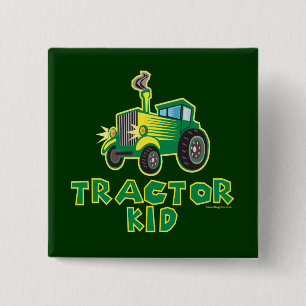 Green Tractor Kid 2 Inch Square Button