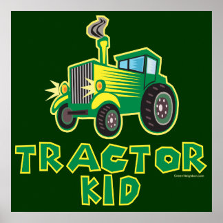 Green Tractor Kid Poster