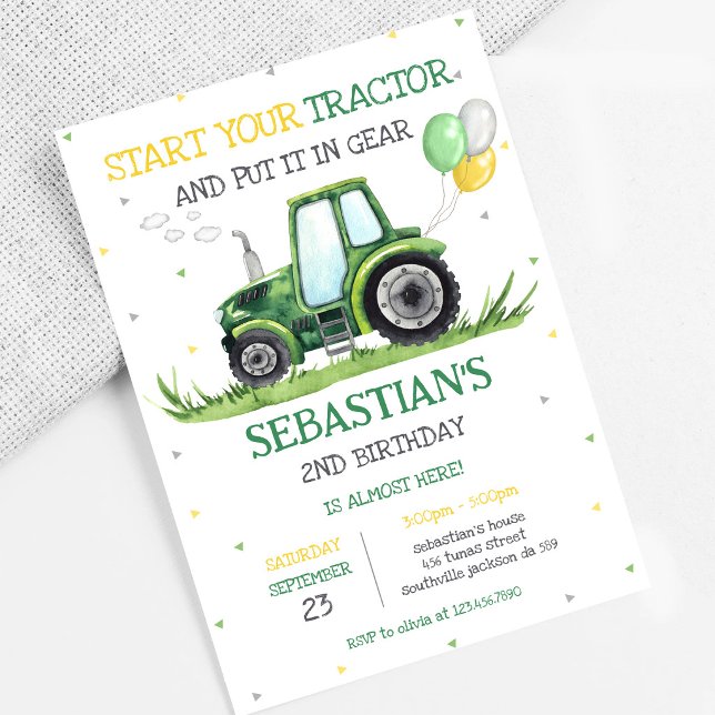 Green Tractor Kids Birthday Invitation (Creator Uploaded)