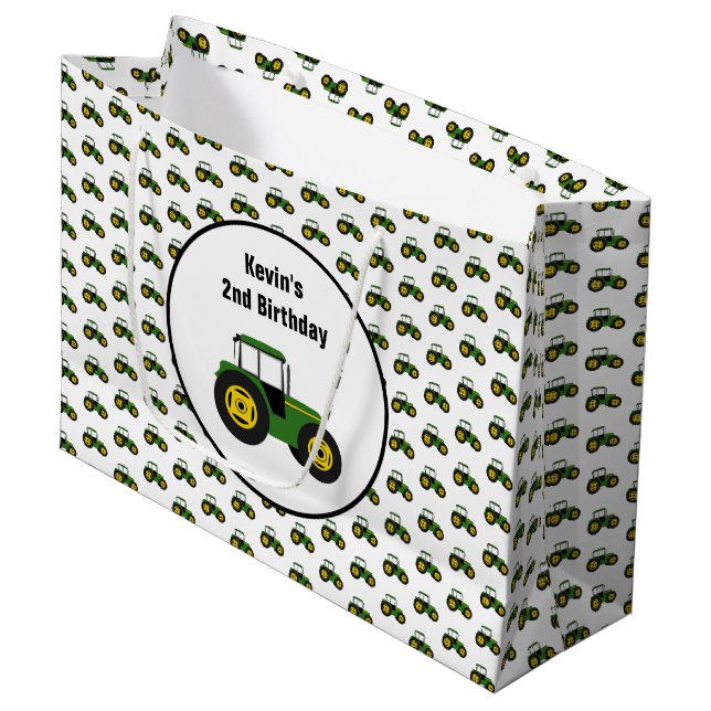 Green Tractor Large Birthday Gift Bag (Front Angled)