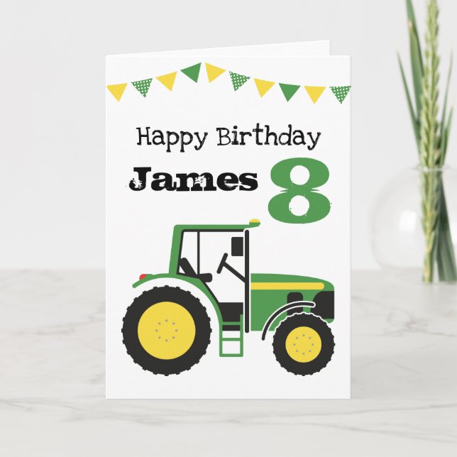 Green Tractor Personalised Age Birthday Card (Front)