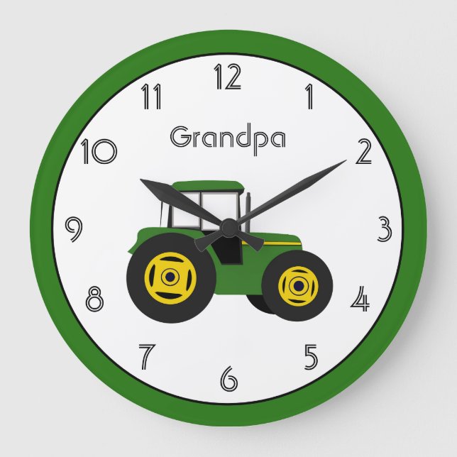 Green Tractor Personalized Large Clock (Front)
