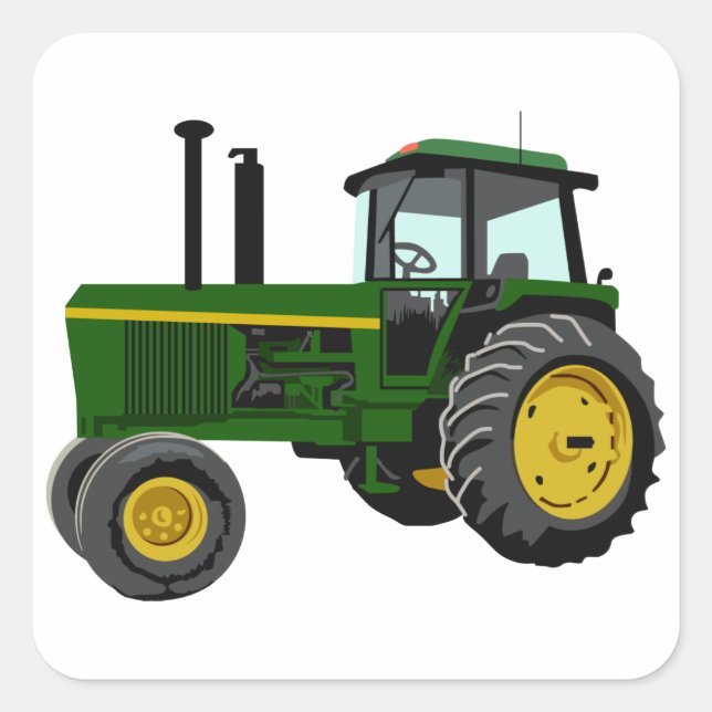 Green Tractor Square Sticker (Front)