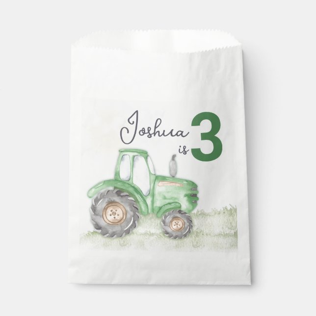 Green Tractor Theme Party Favor Paper Bags. Favour Bag (Front)