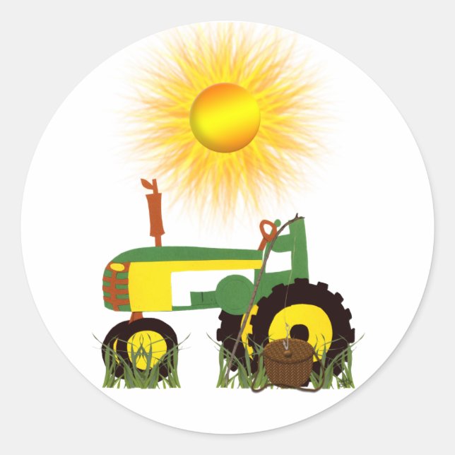 Green Tractor with Fishing Pole Sticker (Front)