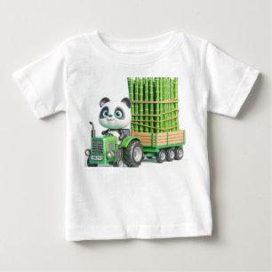 Green Tractor with Panda and Bamboo Baby T-Shirt