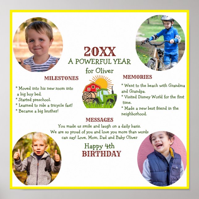 Green Tractor | Year in Review Birthday Party Poster (Front)