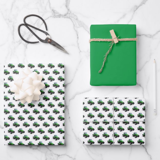 Green tractors wrapping paper sheet (Front)