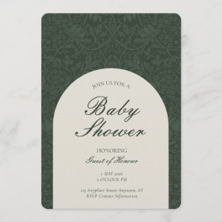 Green Traditional Floral Arts and Crafts Shower Invitation