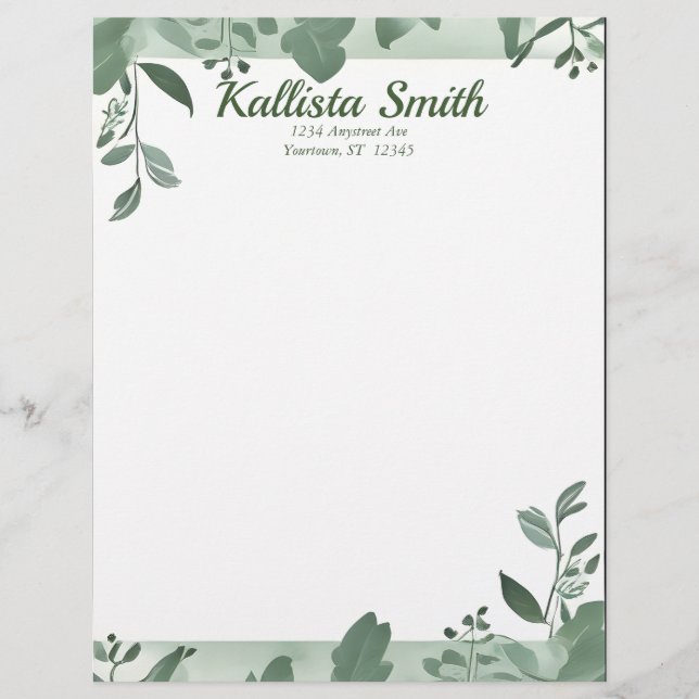 Green Trailing Leaves Letterhead (Front)