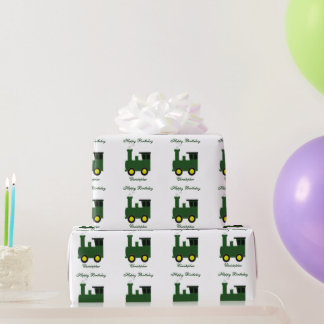 Green Train Birthday Wrapping Paper