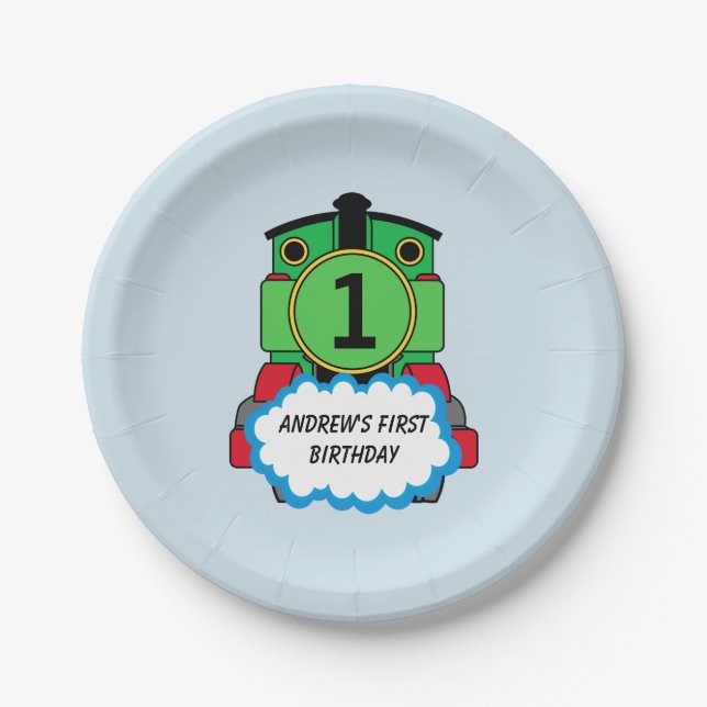 Green Train Happy Birthday Plate (Front)