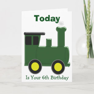 Green Train Personalised 6th Birthday Card