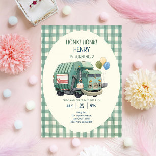 Green Trash Truck 3rd Birthday Invitation