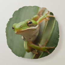 Green Tree Frog 2 sided round pillow