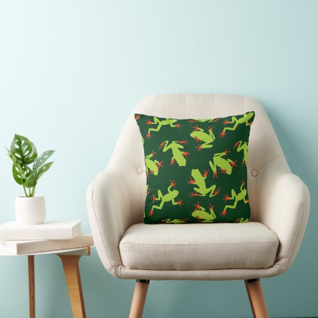 Green Tree Frog Fun Amphibian Pattern Throw Pillow (Chair)