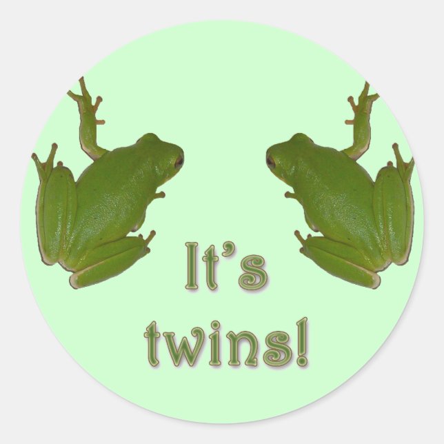 Green Tree Frog It's Twins! New Baby Stickers (Front)