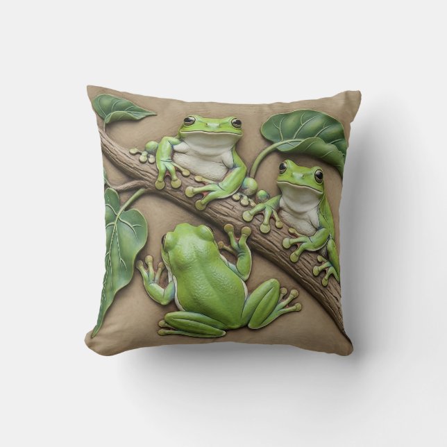 Green Tree Frogs Throw Cushion (Front)