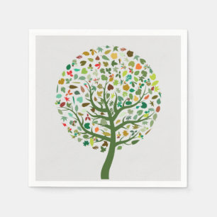 Green tree illustration picnic art napkin
